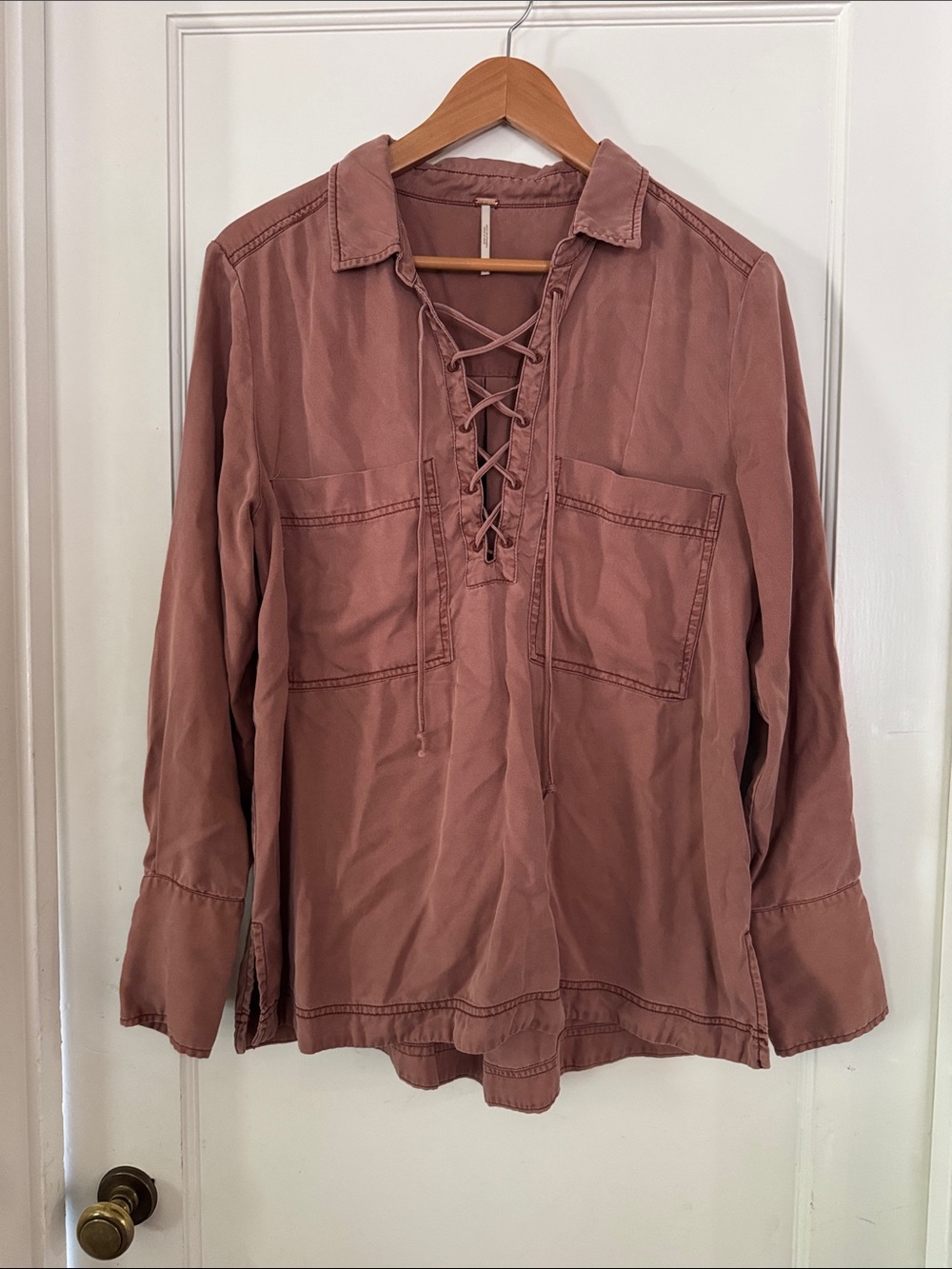 Free People Lace-Up Pocket Tunic in Mauve